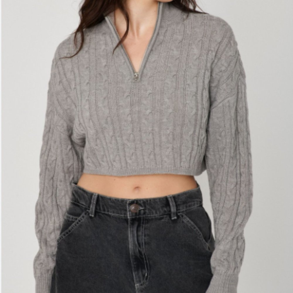 Garage Cropped Cable Knit Quarter Zip
